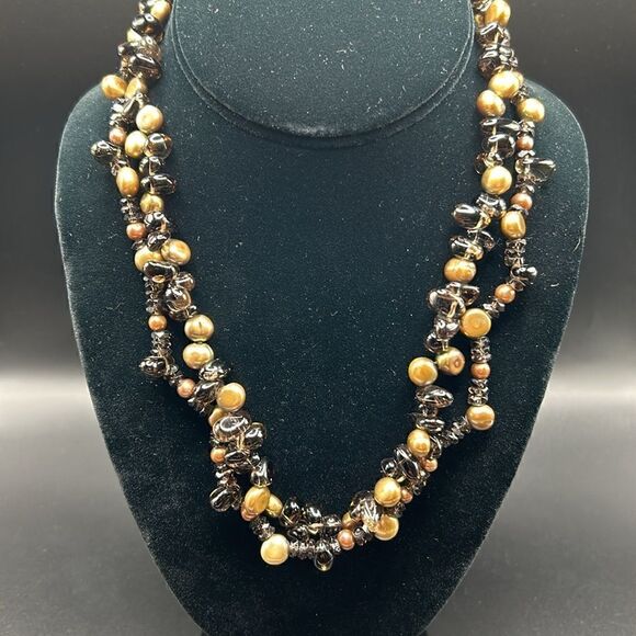 VTG Double Strand Genuine Smoky Stone Pearl Beaded Necklace Sterling Clasp - Picture 1 of 8